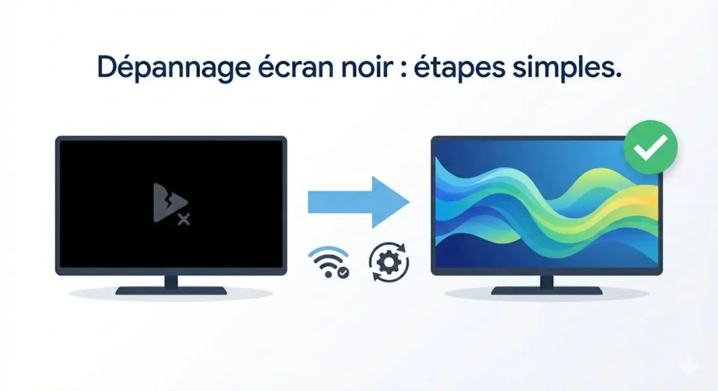 Écran noir sur IPTV Smarters Pro : illustration dépannage sur TV et smartphone